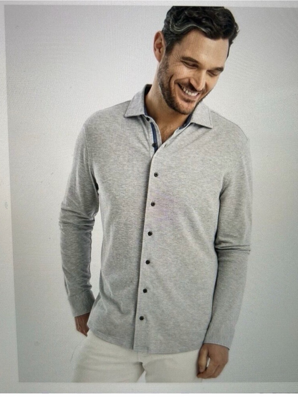 johnnie-O Hanging Out Jefferey Light Gray Knit Button up shirt